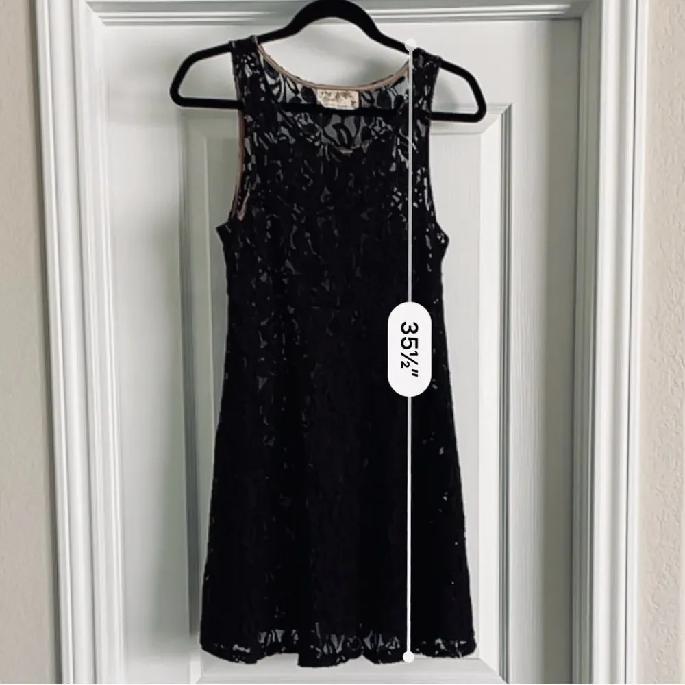 Free People Miles of Lace Black Mini Dress